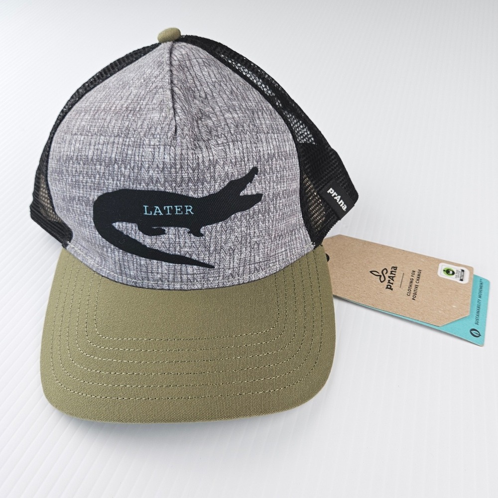 Prana Journeyman Trucker Hat Cargo Green Gator Alligator Mesh Snapback Cap NWT
